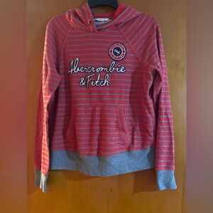 Abercrombie & Fitch Red and Gray Striped Hoodie